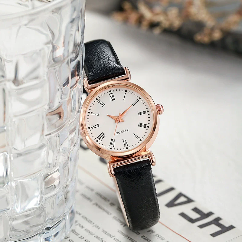 Ladies Luxury Quartz Watch Alloy Case Imitation Leather Strap Stainless Steel Buckle Round Dial Casual Style - Image 2