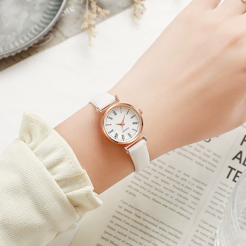 Ladies Luxury Quartz Watch Alloy Case Imitation Leather Strap Stainless Steel Buckle Round Dial Casual Style - Image 3