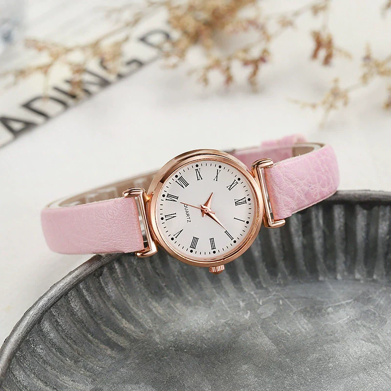 Ladies Luxury Quartz Watch Alloy Case Imitation Leather Strap Stainless Steel Buckle Round Dial Casual Style - Image 4