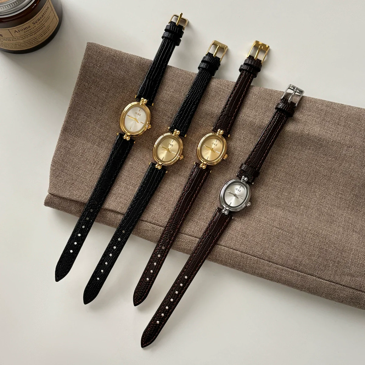 Ladies Luxury Retro Fashion Oval Dial Leather Band Metal Case Watch - Image 5
