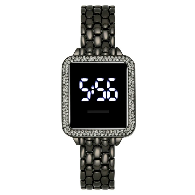 Ladies Metal Fashion Led Rectangle Dial Touch Screen Electronic Watch - Image 2