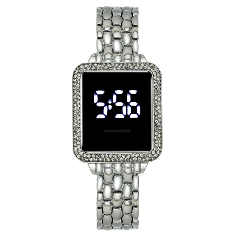 Ladies Metal Fashion Led Rectangle Dial Touch Screen Electronic Watch - Image 3