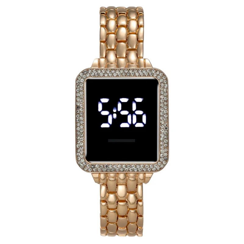 Ladies Metal Fashion Led Rectangle Dial Touch Screen Electronic Watch - Image 8