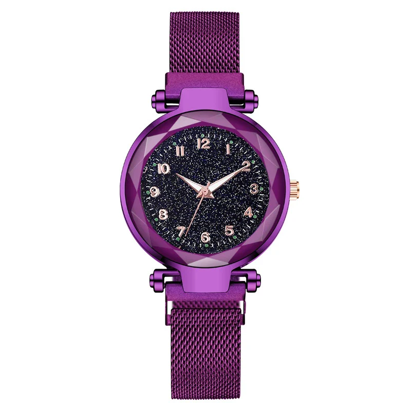 Ladies Metal Strap Fashionable Magnet Digital Starry Sky Round Dial Watch - Image 2