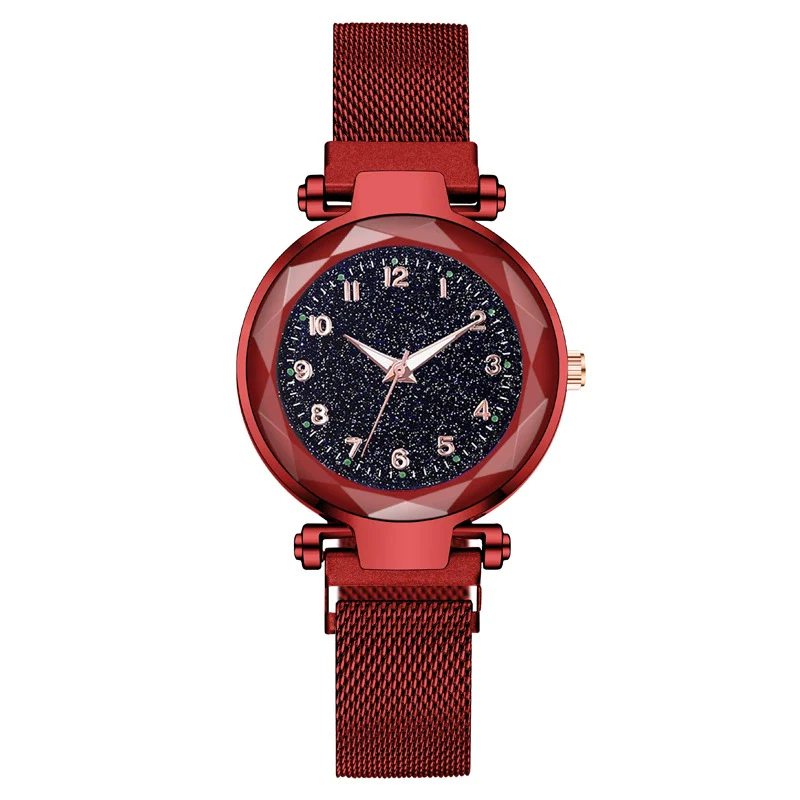 Ladies Metal Strap Fashionable Magnet Digital Starry Sky Round Dial Watch - Image 3