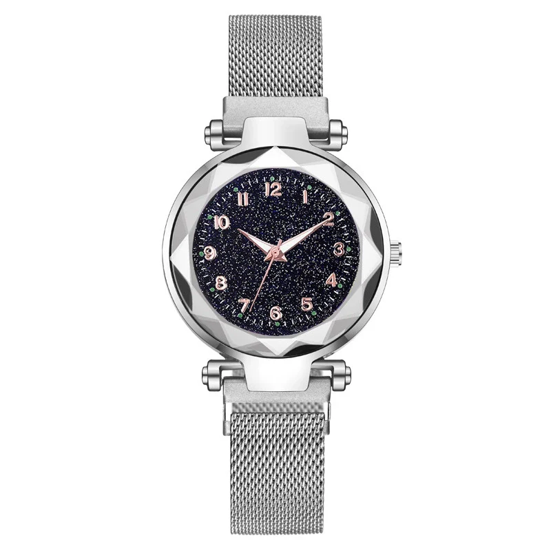 Ladies Metal Strap Fashionable Magnet Digital Starry Sky Round Dial Watch - Image 4