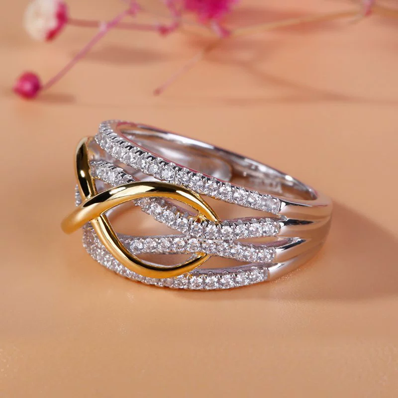 Ladies Metal Twocolor Goldplated Wave Pattern Ring With Korean Pearls - Image 3