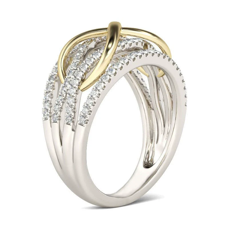 Ladies Metal Twocolor Goldplated Wave Pattern Ring With Korean Pearls - Image 5