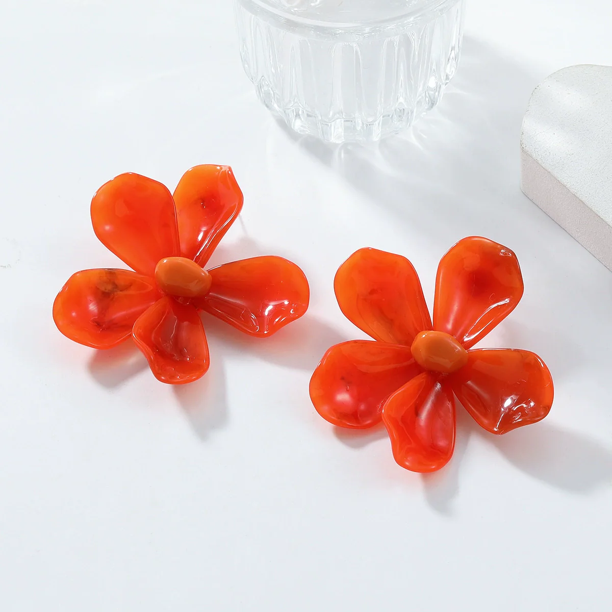 Ladies Plastic Resin Flower Painted Earrings - Image 2