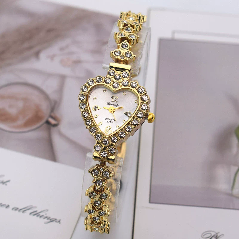 Ladies Quartz Bracelet Watch Flower Shaped Alloy Encrusted With Diamond Leisure Style - Image 3