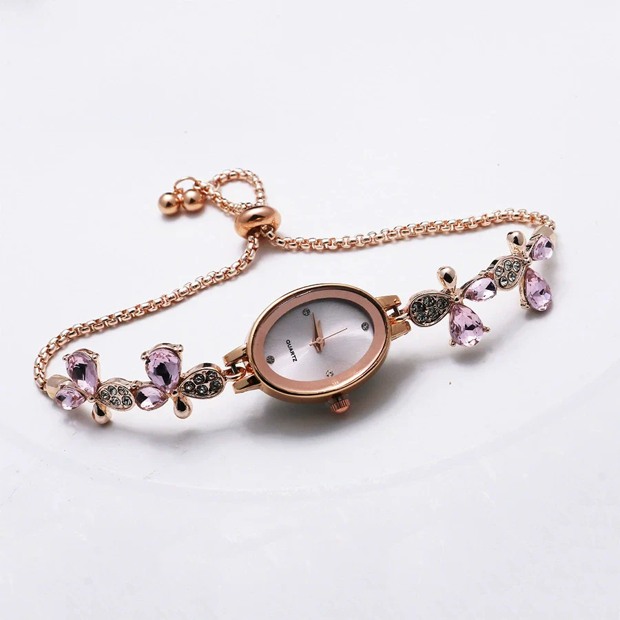 Ladies Quartz Bracelet Watch Stainless Steel Alloy Luxury Diamondstudded Oval Dial Leisure Style - Image 12