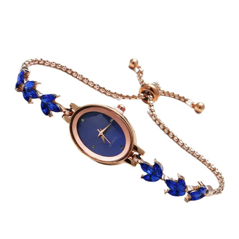 Ladies Quartz Bracelet Watch Stainless Steel Alloy Luxury Diamondstudded Oval Dial Leisure Style - Image 5