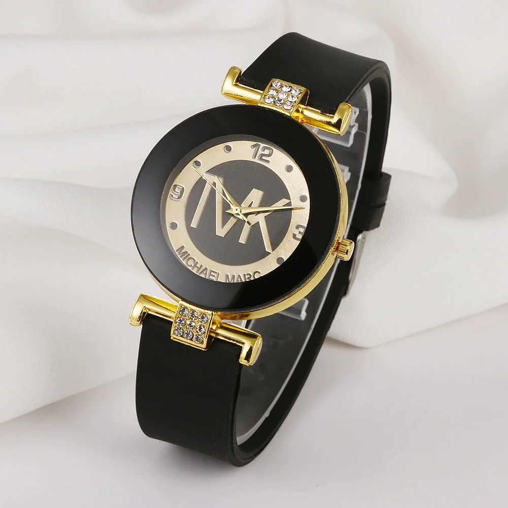 Ladies Quartz Watch Alloy Case Silicone Strap Stainless Steel Clasp Round Dial Leisure Style