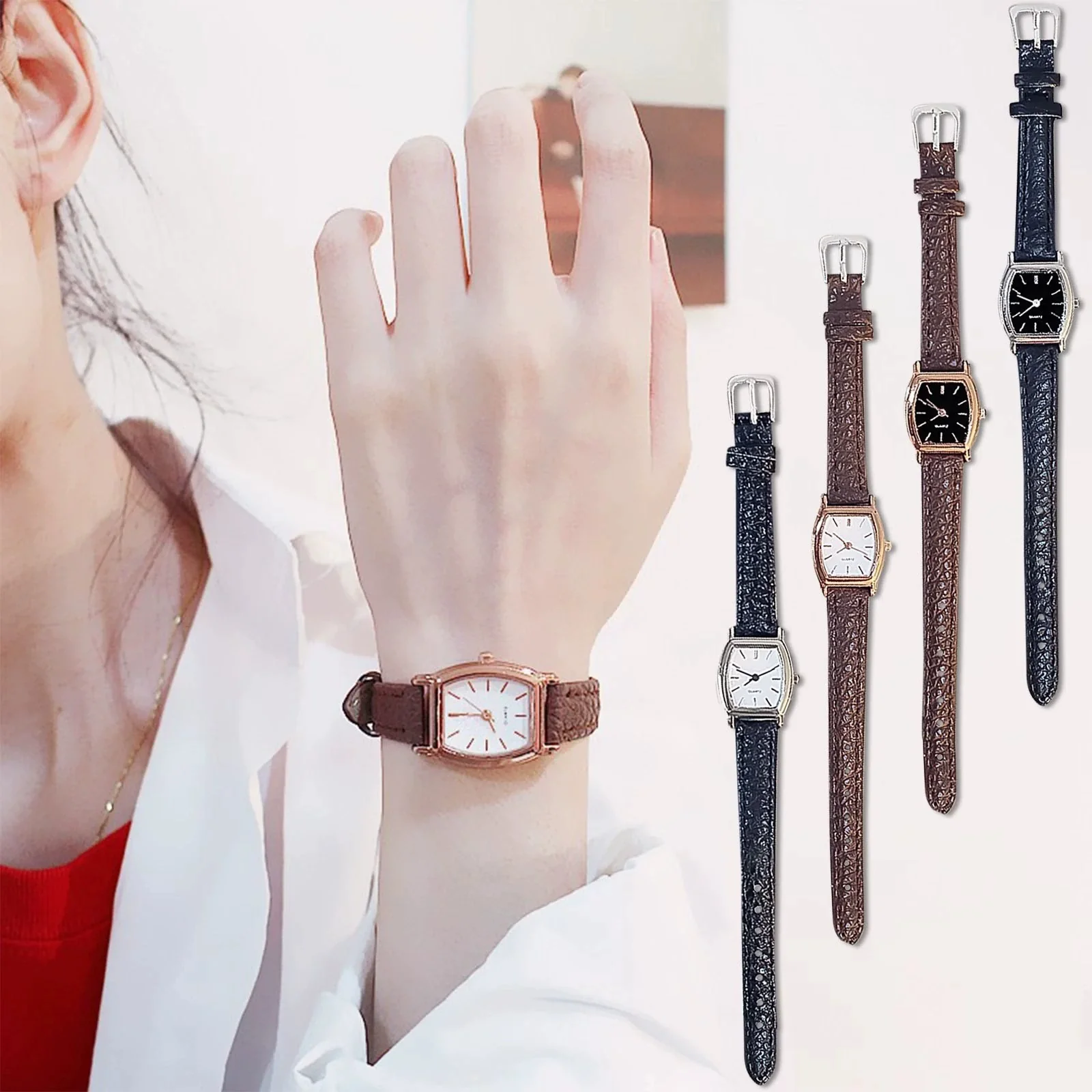Ladies Quartz Watch Alloy Imitation Leather Square Dial Leisure Style
