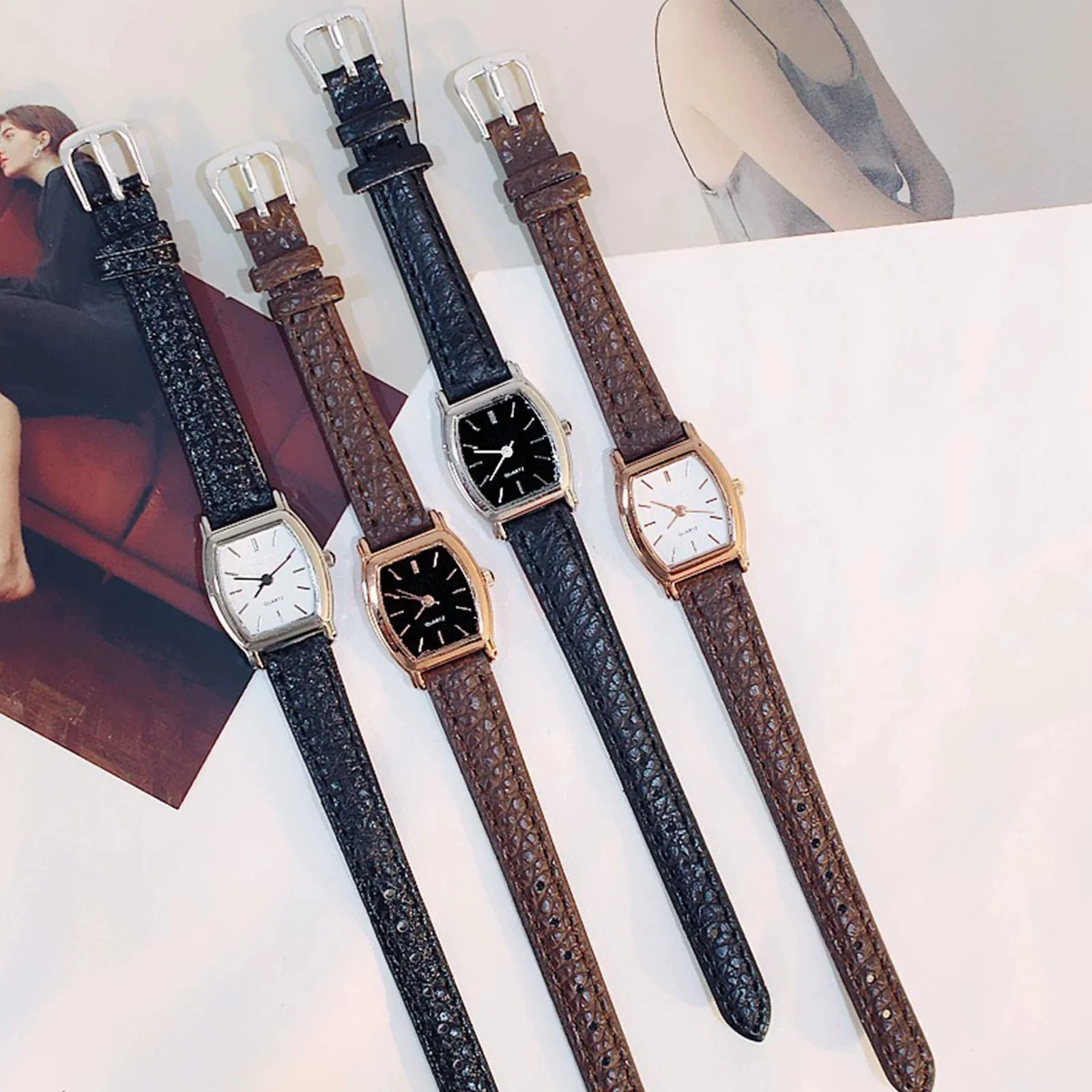 Ladies Quartz Watch Alloy Imitation Leather Square Dial Leisure Style - Image 2