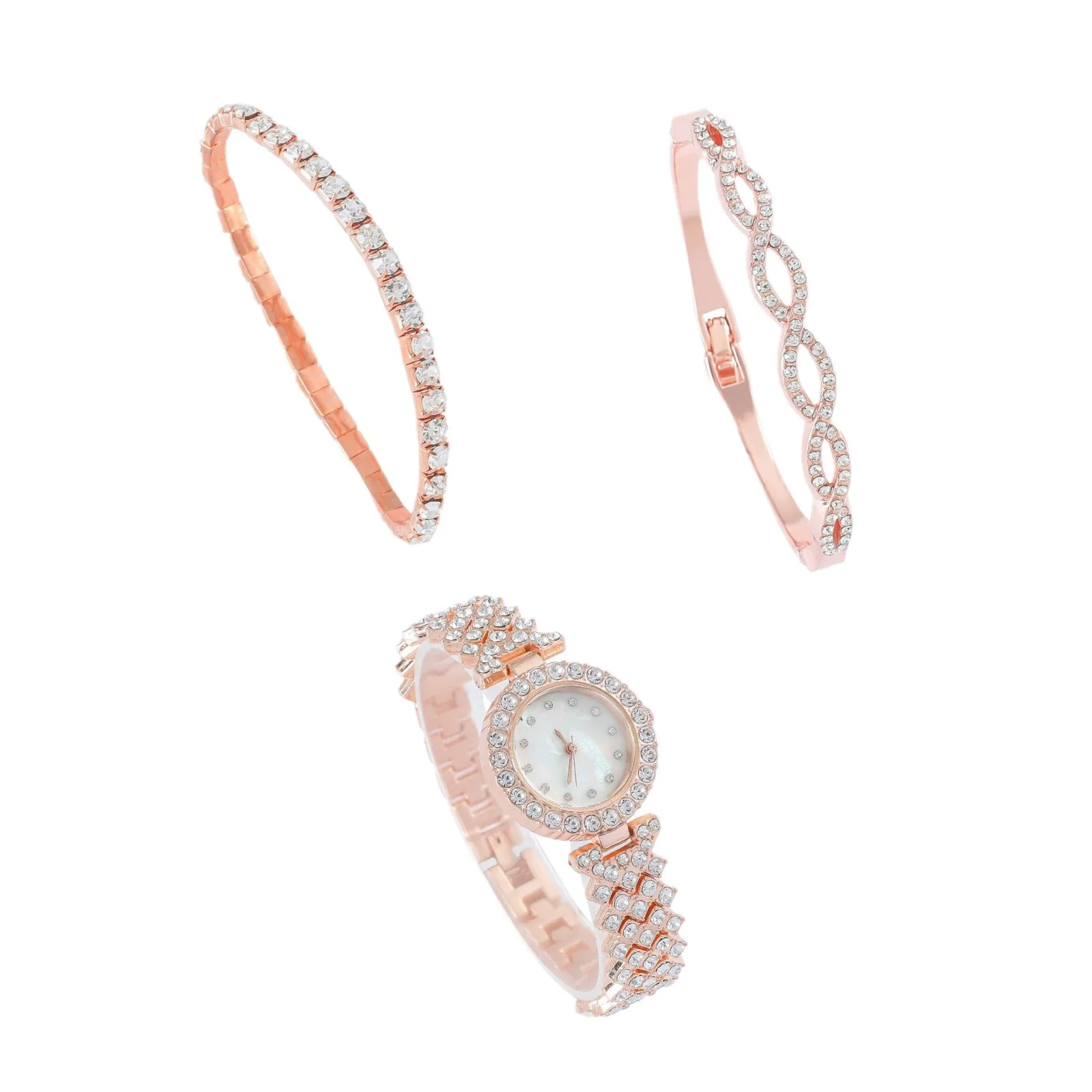 Ladies Quartz Watch And Bracelet Set Alloy Stainless Steel Round Dial Leisure Style Full Diamond - Image 4