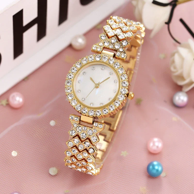Ladies Quartz Watch And Bracelet Set Alloy Stainless Steel Round Dial Leisure Style Full Diamond - Image 7
