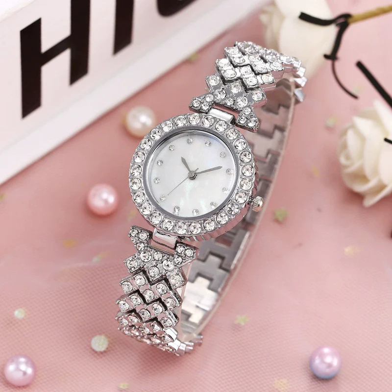 Ladies Quartz Watch And Bracelet Set Alloy Stainless Steel Round Dial Leisure Style Full Diamond - Image 8