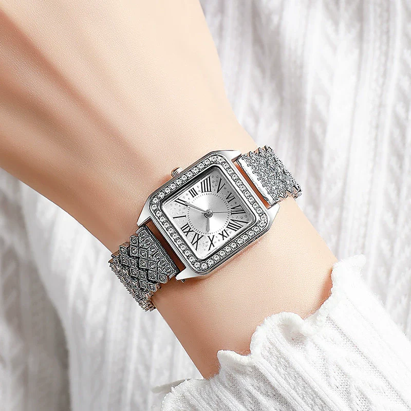 Ladies Quartz Watch Square Alloy Steel Strip Fashion