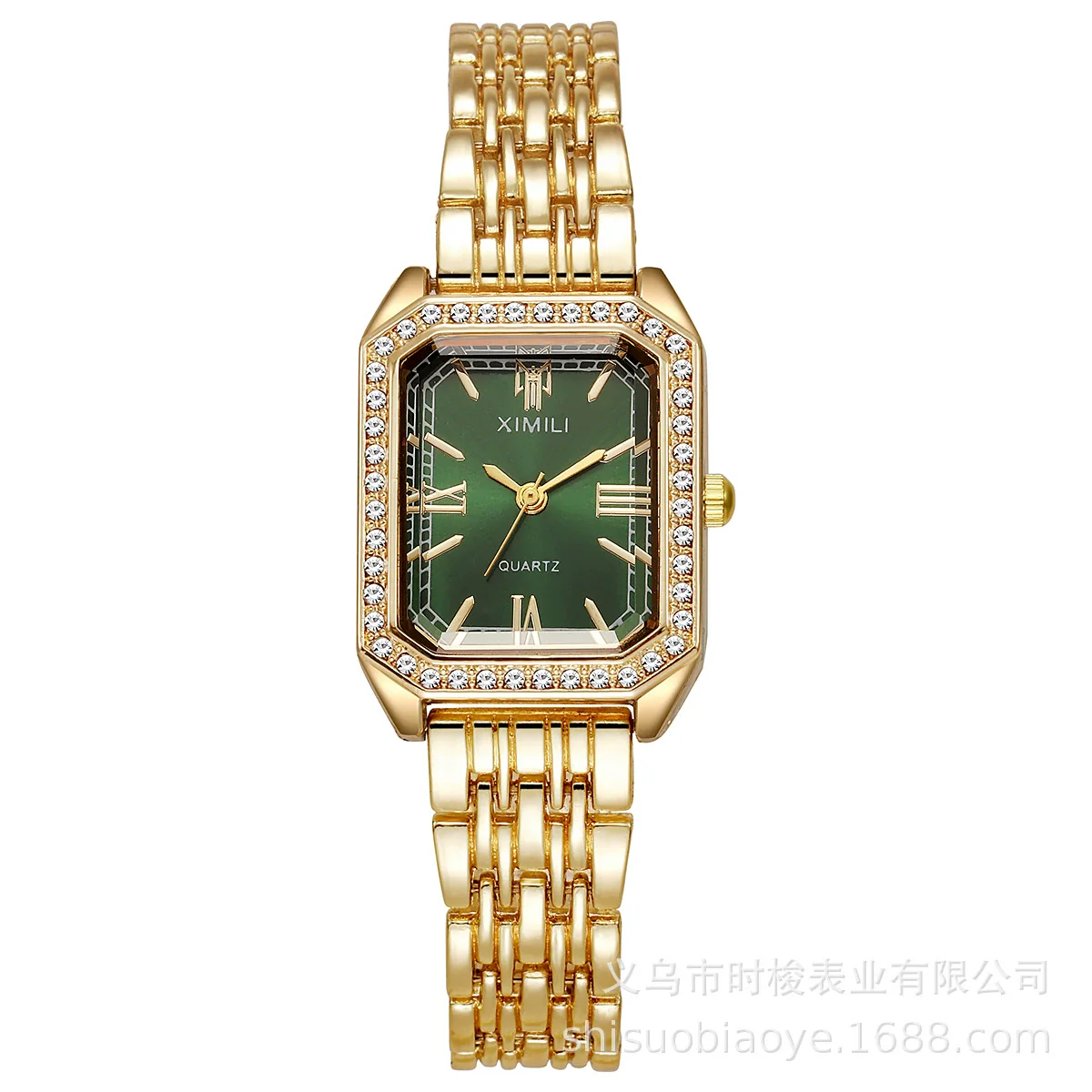 Ladies Retro Quartz Wrist Watch With Roman Numerals Rhinestone Dial Alloy Belt Rectangle Shape - Image 5