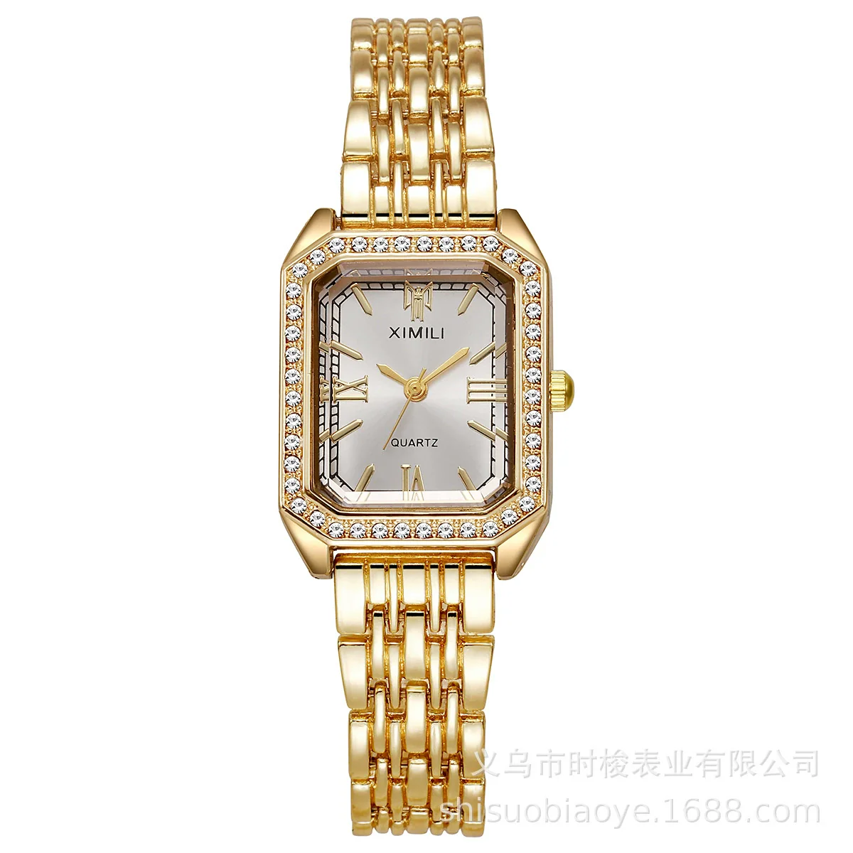 Ladies Retro Quartz Wrist Watch With Roman Numerals Rhinestone Dial Alloy Belt Rectangle Shape - Image 6
