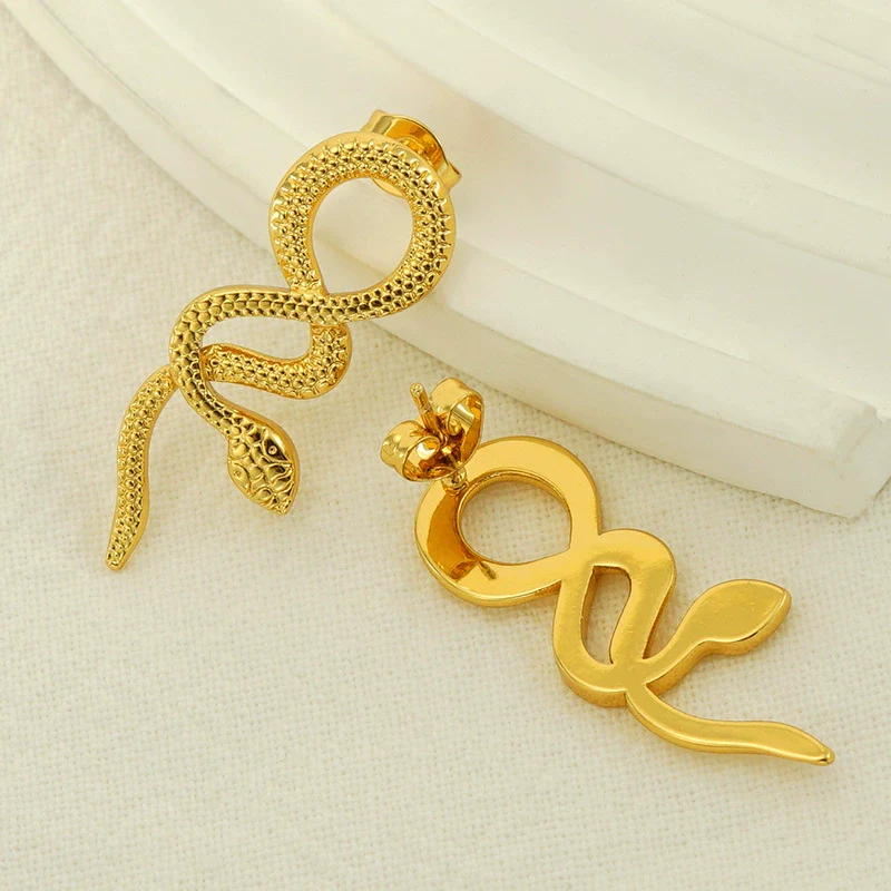 Ladies 316L Stainless Steel 18K Gold Plated Snake Earrings Animal Style - Image 3