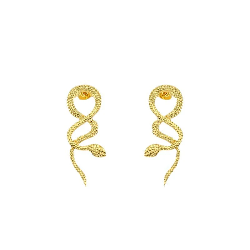 Ladies 316L Stainless Steel 18K Gold Plated Snake Earrings Animal Style - Image 5