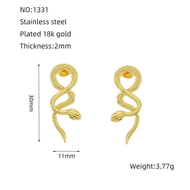 Ladies 316L Stainless Steel 18K Gold Plated Snake Earrings Animal Style - Image 6