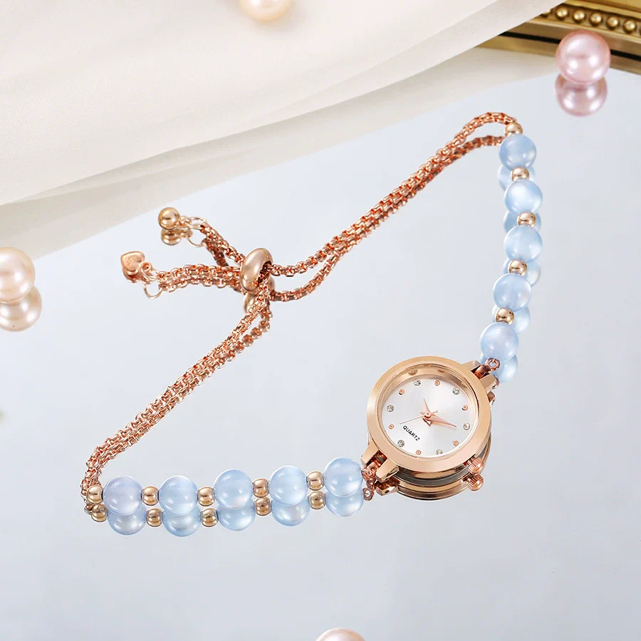 Ladies Stainless Steel Fashion Watch With Round Dial And Beaded Bracelet - Image 10