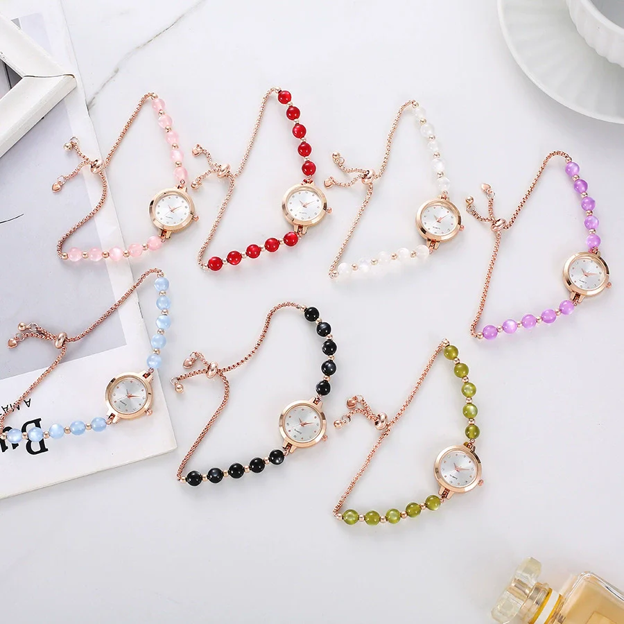 Ladies Stainless Steel Fashion Watch With Round Dial And Beaded Bracelet - Image 4