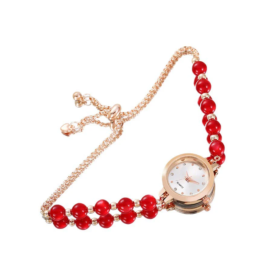 Ladies Stainless Steel Fashion Watch With Round Dial And Beaded Bracelet - Image 5