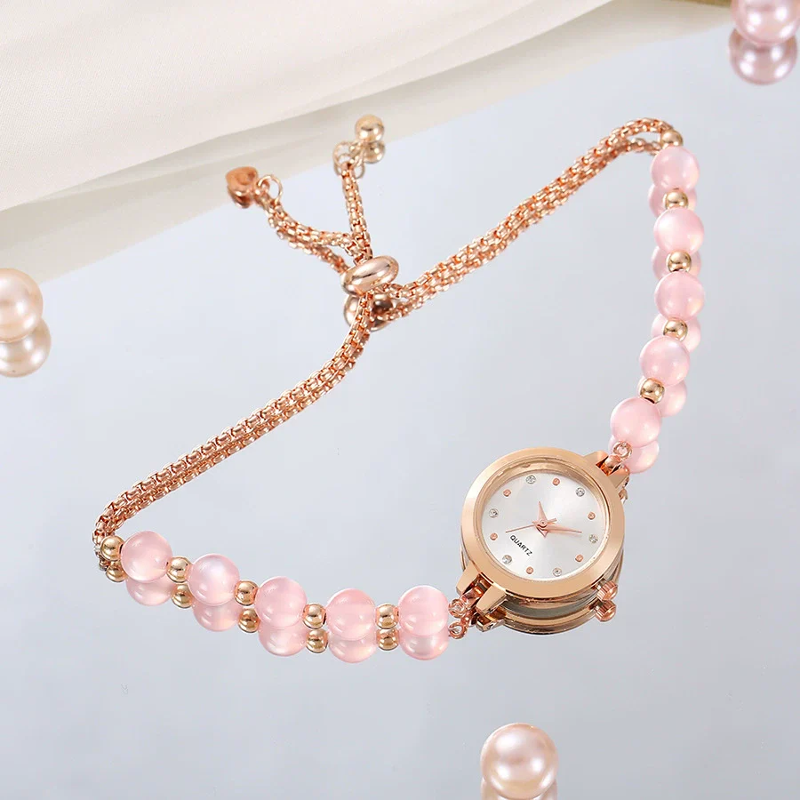 Ladies Stainless Steel Fashion Watch With Round Dial And Beaded Bracelet - Image 6