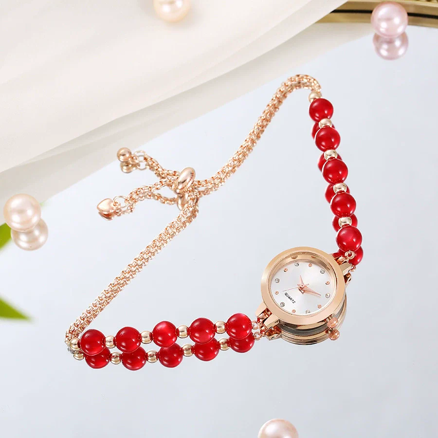 Ladies Stainless Steel Fashion Watch With Round Dial And Beaded Bracelet - Image 7