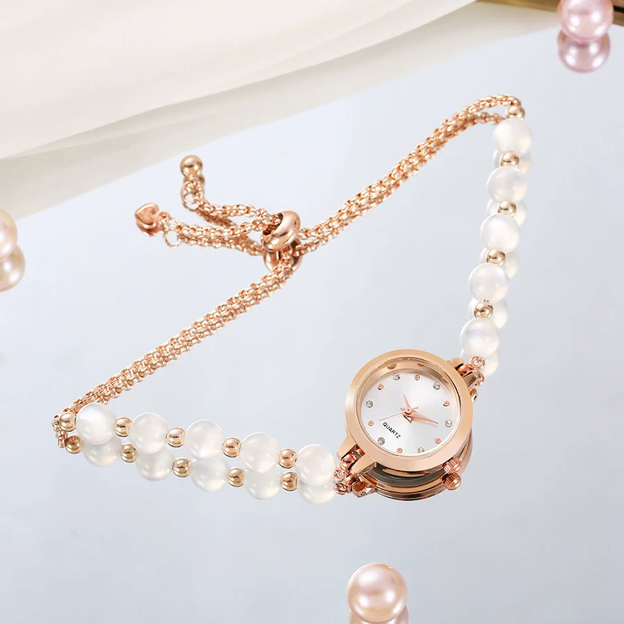 Ladies Stainless Steel Fashion Watch With Round Dial And Beaded Bracelet - Image 8