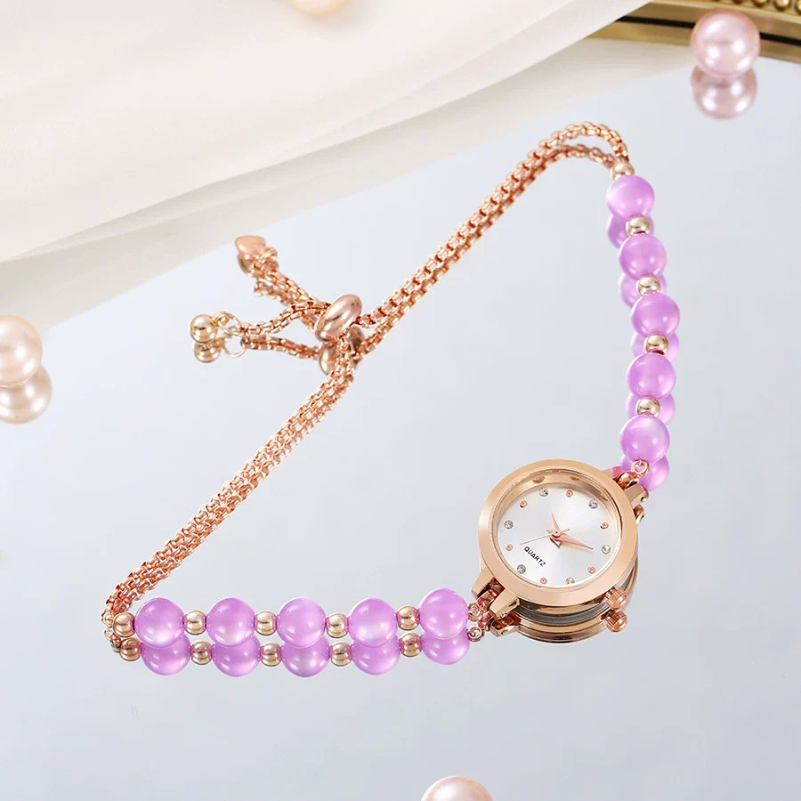 Ladies Stainless Steel Fashion Watch With Round Dial And Beaded Bracelet - Image 9