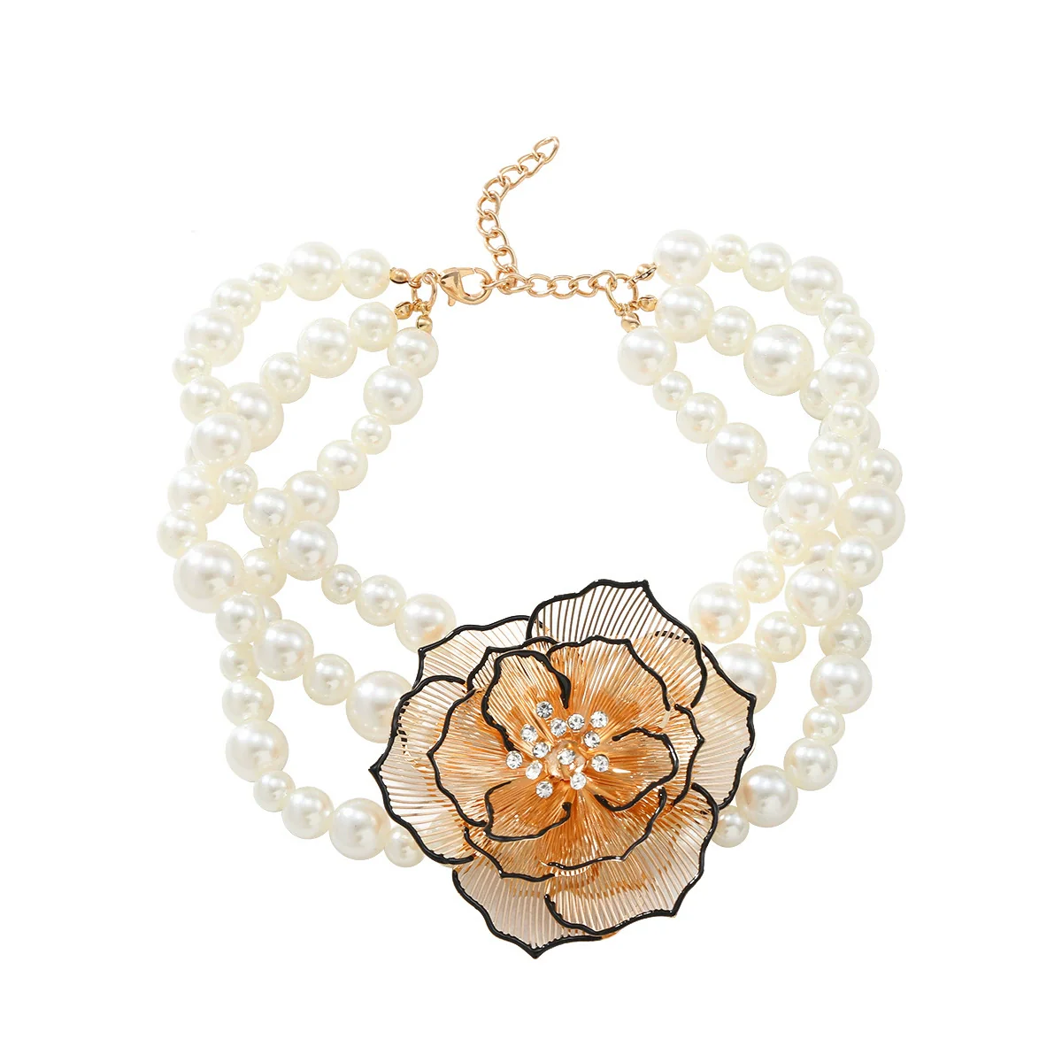 Ladies Vintage Jewelry Alloy Imitation Pearls Flower Ball Chain Electroplated Necklace Bracelet Earrings - Image 6