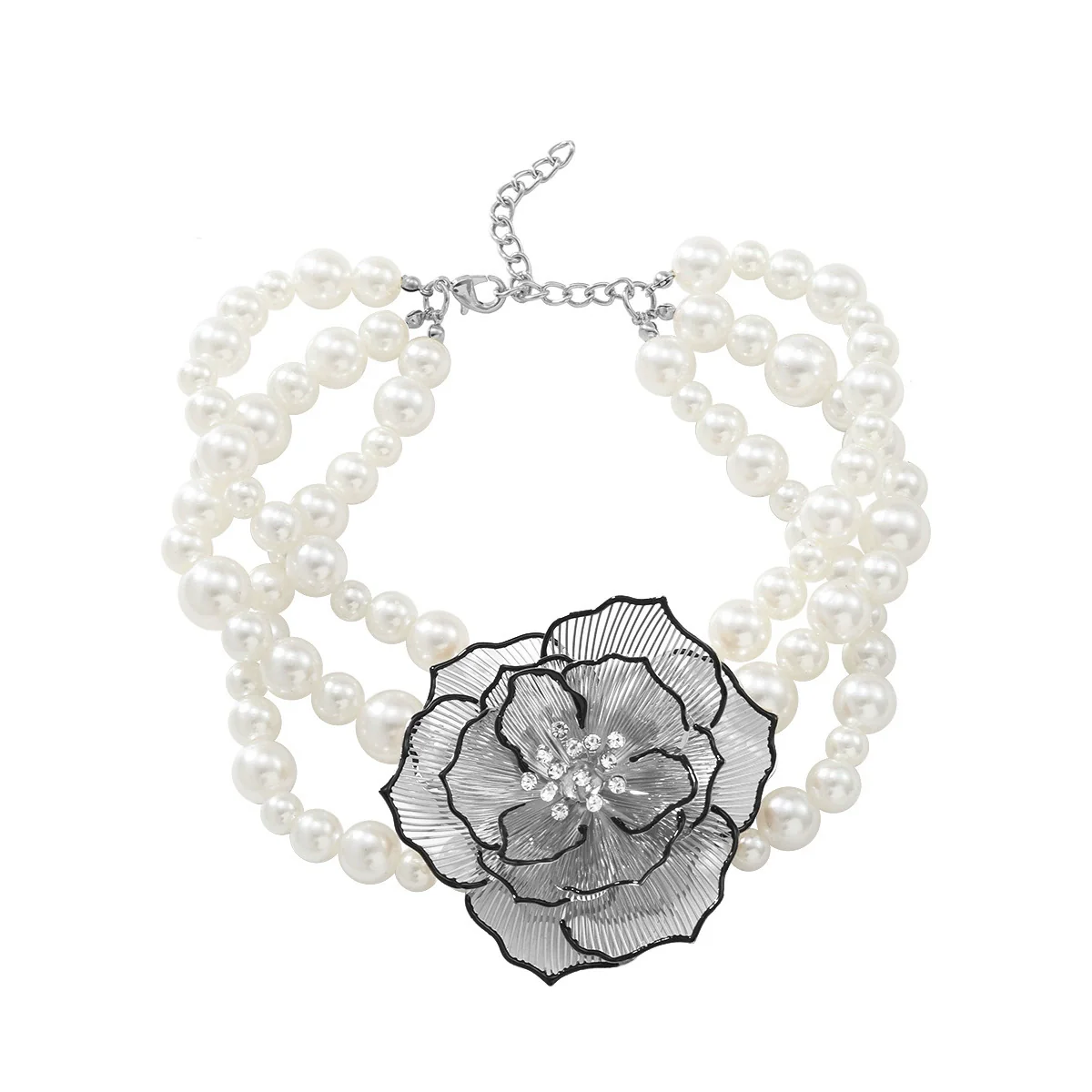 Ladies Vintage Jewelry Alloy Imitation Pearls Flower Ball Chain Electroplated Necklace Bracelet Earrings - Image 9