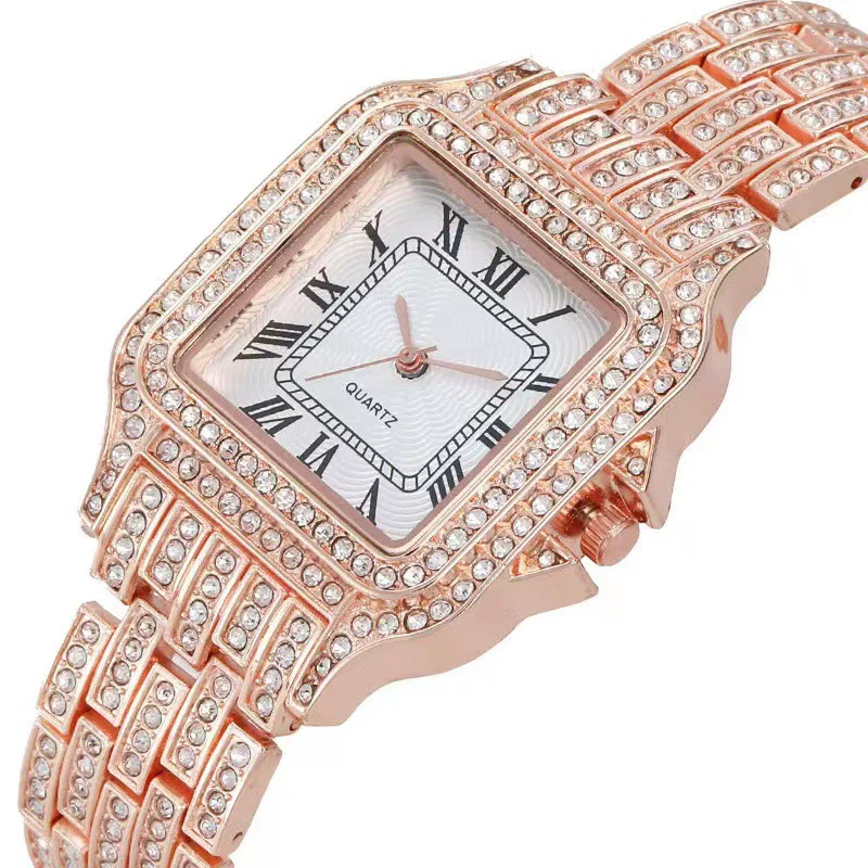 Ladies Watch Alloy Rectangle Quartz Watch With Stainless Steel Clasp And Spiral Crown