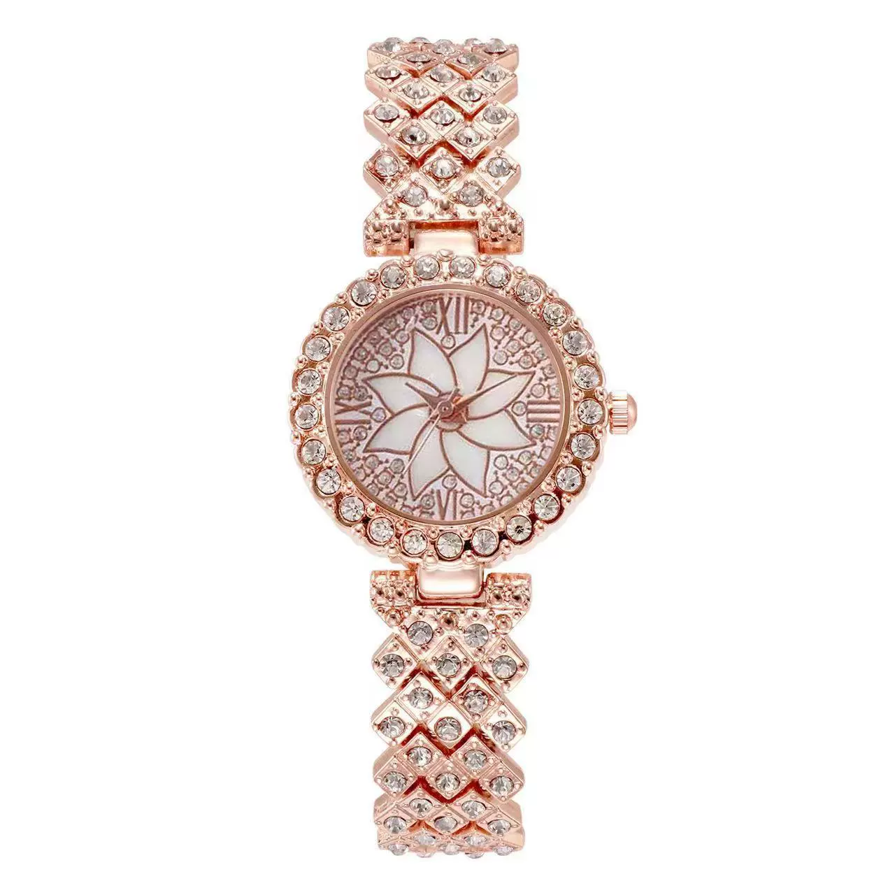 Ladies Watch Bracelet Alloy Stainless Steel Round Rhinestone Flower Baby's Breath Style - Image 4
