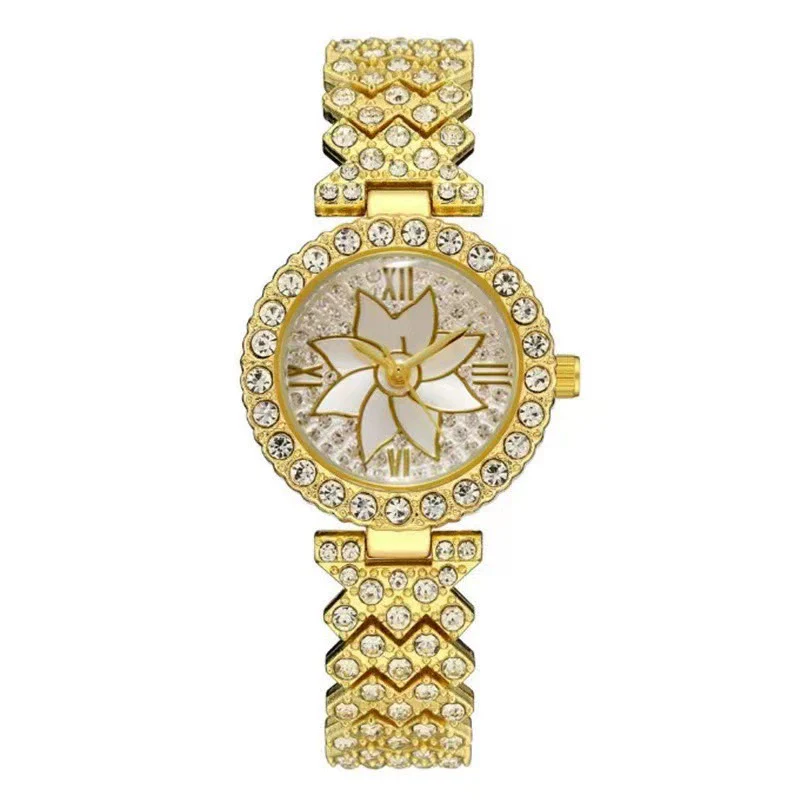 Ladies Watch Bracelet Alloy Stainless Steel Round Rhinestone Flower Baby's Breath Style - Image 5