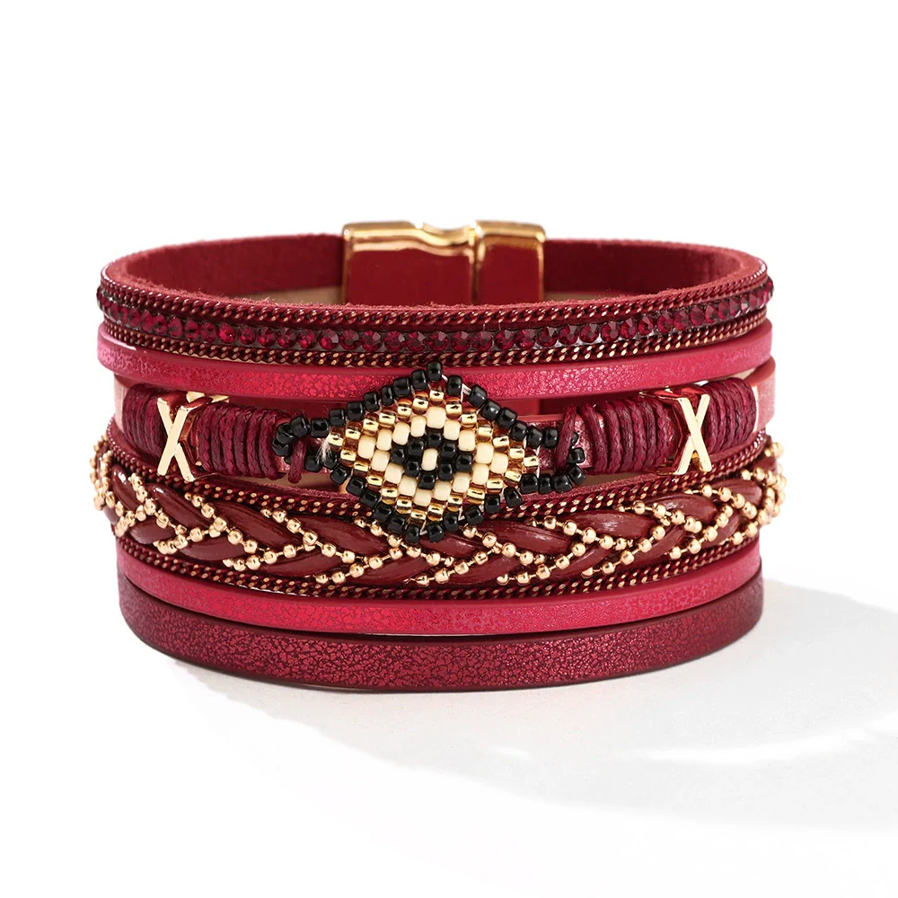 Leather Bohemian Geometric Microinlay Fashion Women's Handwoven Bracelet - Image 6