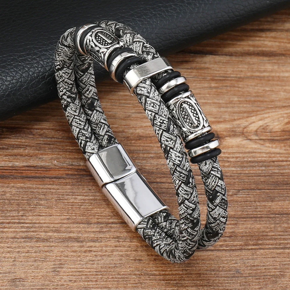 Leather Bracelet Business Geometric Style Handwoven Magnetic Buckle Men's - Image 8