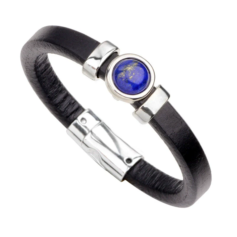 Leather Bracelet Geometric Cartoon Style Electroplating Cowhide Turquoise Black Onyx Tiger Eye Metal Magnetic Buckle - Image 2