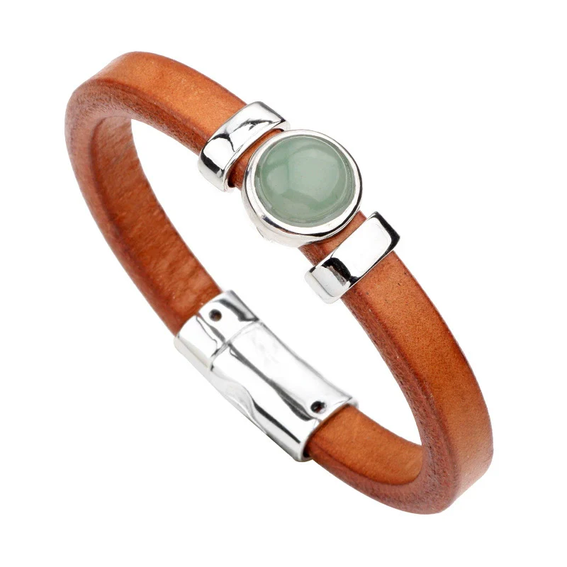 Leather Bracelet Geometric Cartoon Style Electroplating Cowhide Turquoise Black Onyx Tiger Eye Metal Magnetic Buckle - Image 7