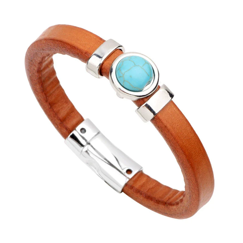 Leather Bracelet Geometric Cartoon Style Electroplating Cowhide Turquoise Black Onyx Tiger Eye Metal Magnetic Buckle - Image 8
