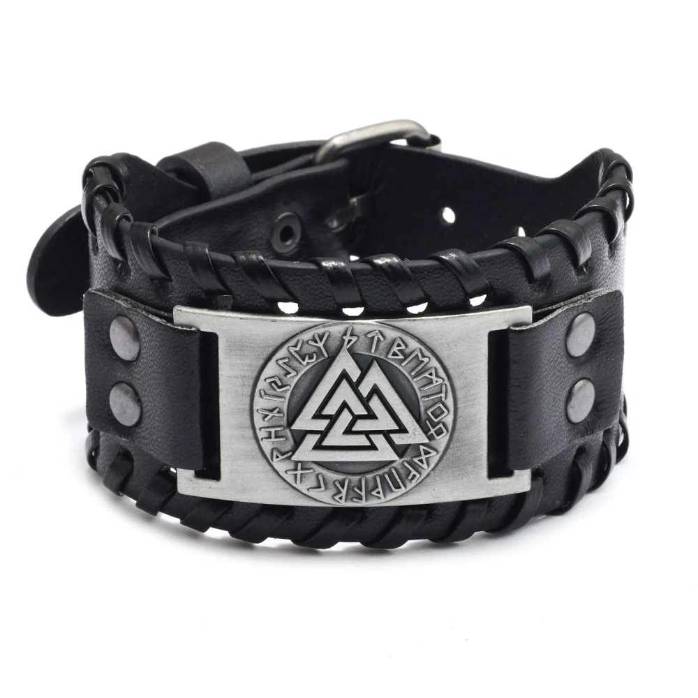 Leather Bracelet Retro Nordic Viking Totem Triangle Letter Weaving Fashion Style - Image 10