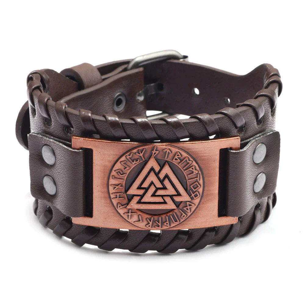 Leather Bracelet Retro Nordic Viking Totem Triangle Letter Weaving Fashion Style - Image 11