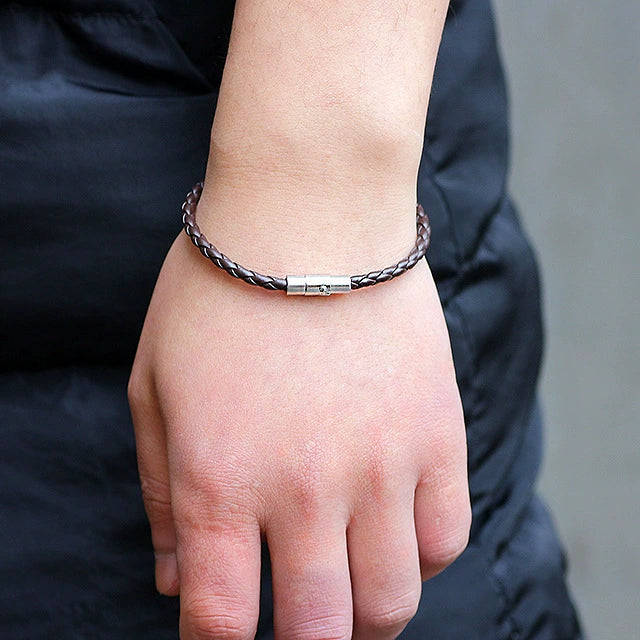 Leather Bracelet Rhombus Pattern Woven Style Unisex And Men's - Image 3