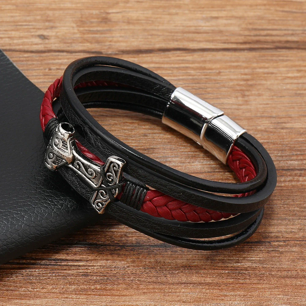 Leather Bracelet Stainless Steel Genuine Leather Woven Handmade Punk Geometric Men's Jewelry - Image 4