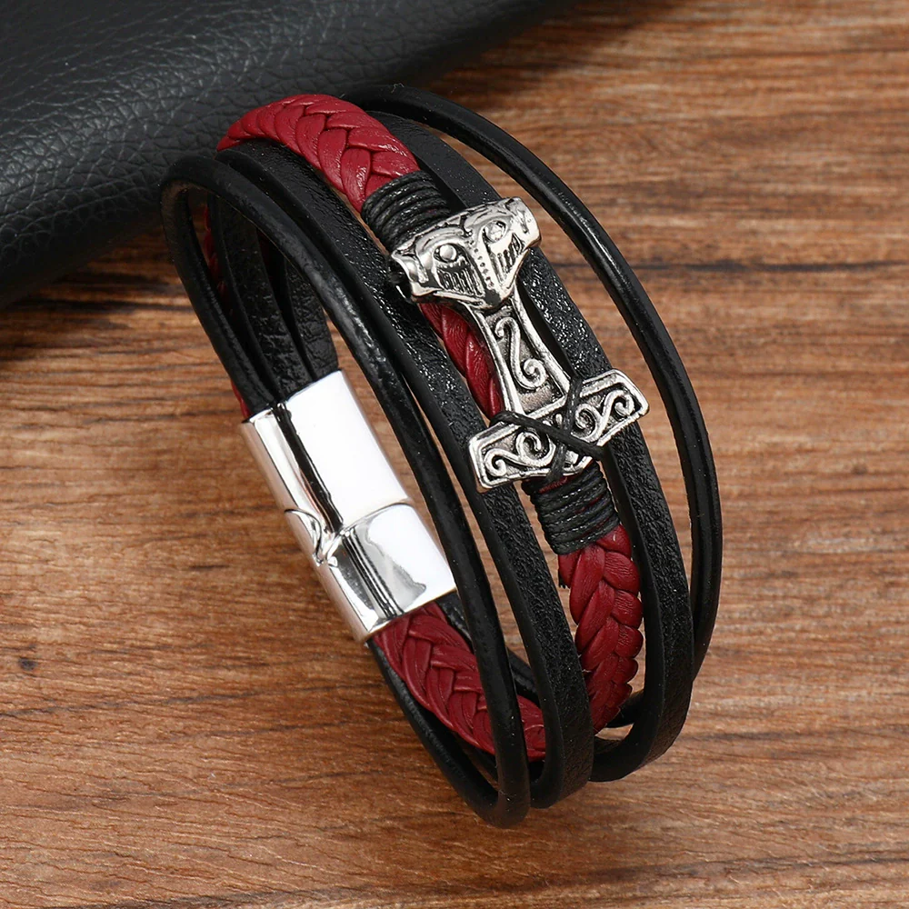 Leather Bracelet Stainless Steel Genuine Leather Woven Handmade Punk Geometric Men's Jewelry - Image 9